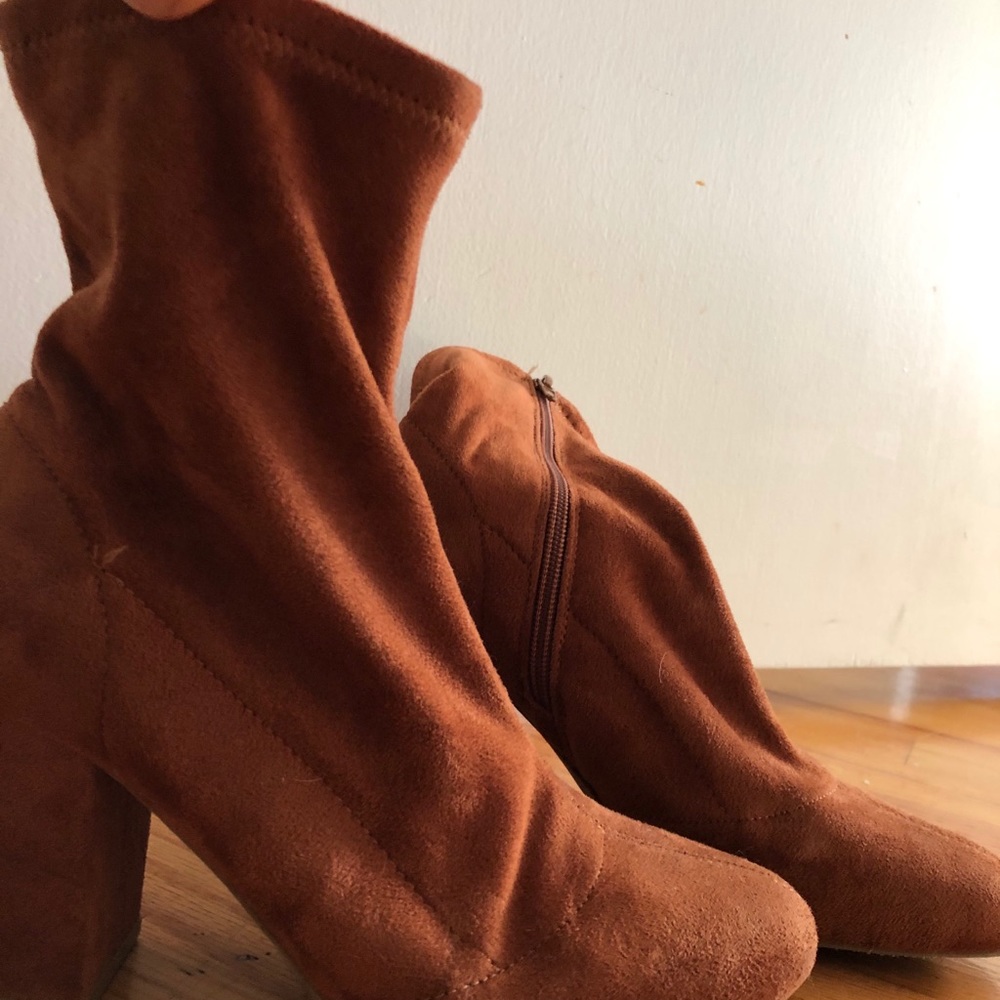 Brown suede booties